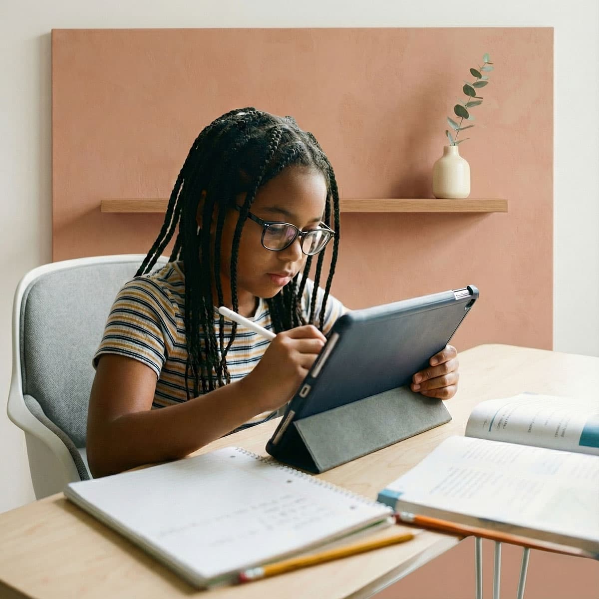 Flicka väljer ämne på sin iPad