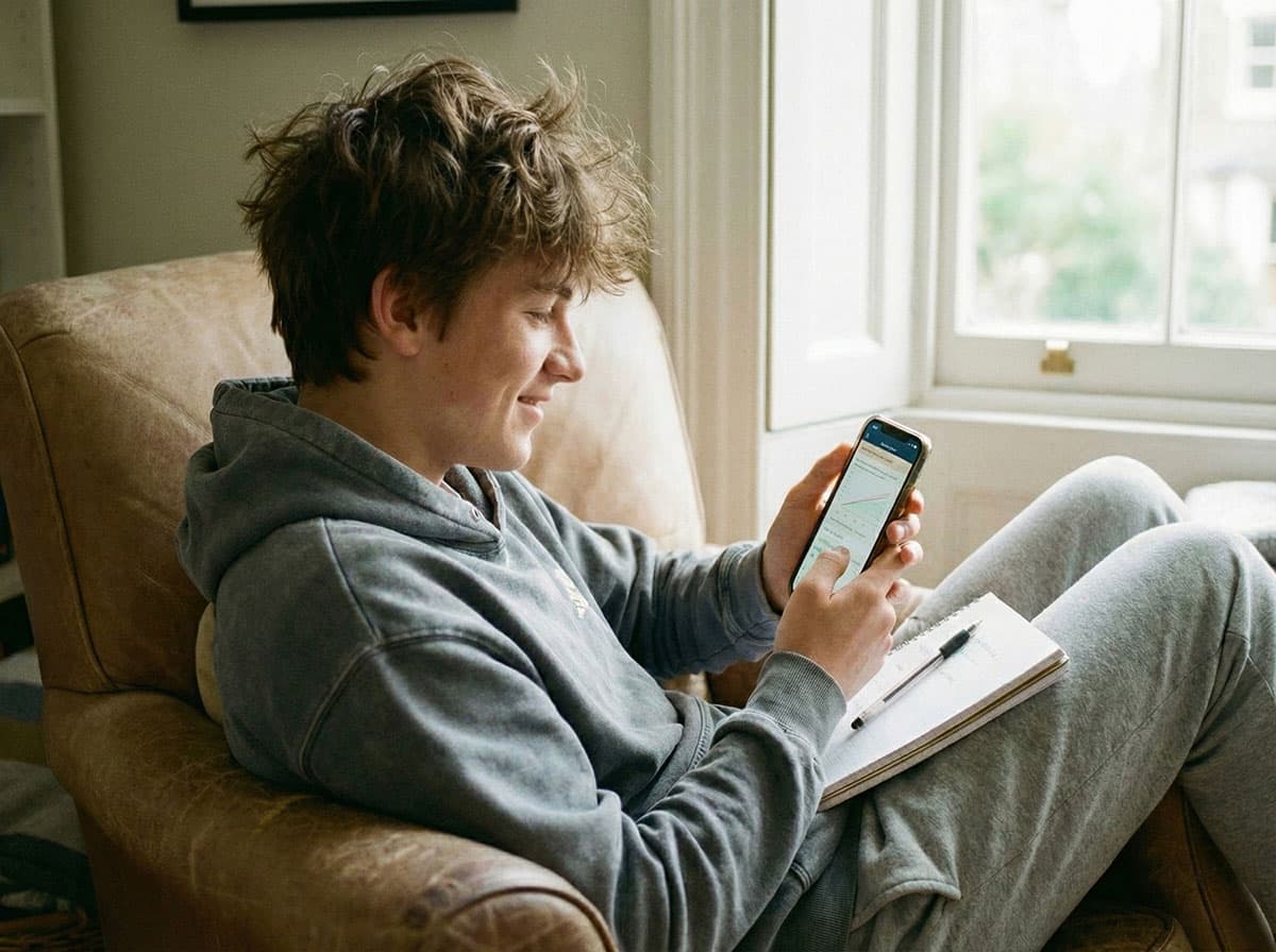 Tonåring pluggar med AI-hjälp på mobilen